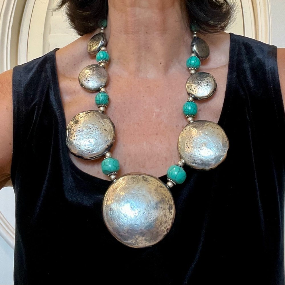 Chic Silver and Turquoise Statement Necklace